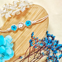 Relaxing Blue Bracelet - real flowers in glass beads