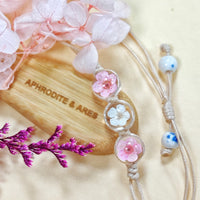 Romantic Pink Bracelet - real flowers in glass beads