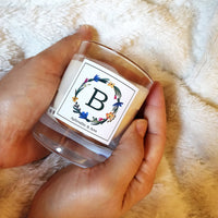 Alphabet Vegan Candle hand-poured with plant-based wax and wooden wick - Aphrodite and Ares ethical store